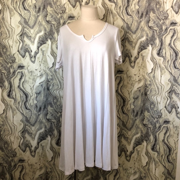 American Apparel Dresses & Skirts - NEW AA RIBBED V NECK SWING T SHIRT DRESS L WHITE